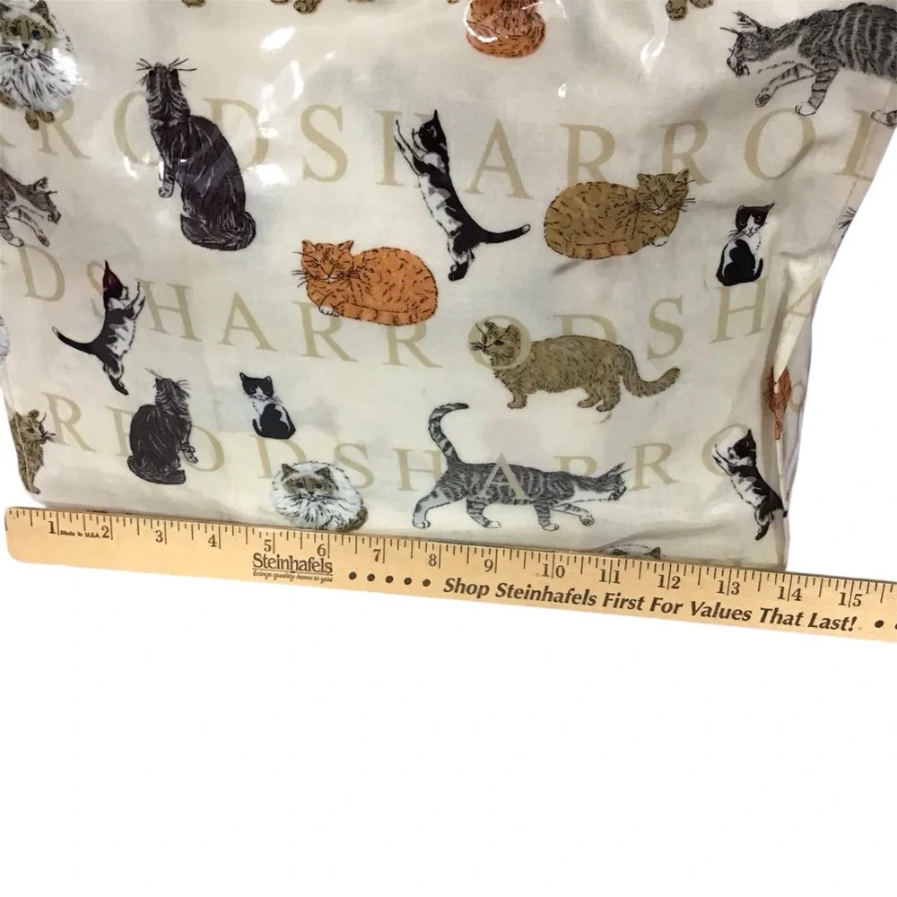 Harrods Cat Print Tote Bag - Cream and Multicolor